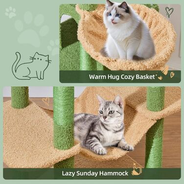 Когтеточка для котів Taoqimiao 180 см XXL, великий котячий комплекс для Maine Coon з будиночком, гамаком, великою платформою, 9 стійок для дряпання, кошиком, зелений