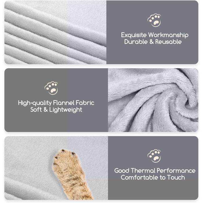 М'яка флісова ковдра для собак Nobleza, 160x100 см, сіра. Пральна, тепла, для домашніх тварин