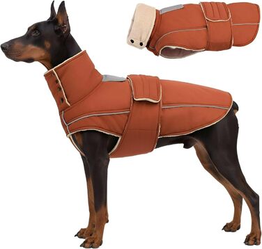 Теплий зимовий одяг для собак ASENKU: куртка та мантія для великих собак з відбиваючим коміром, водонепроникний, червоно-коричневий (3XL, XX-Large)