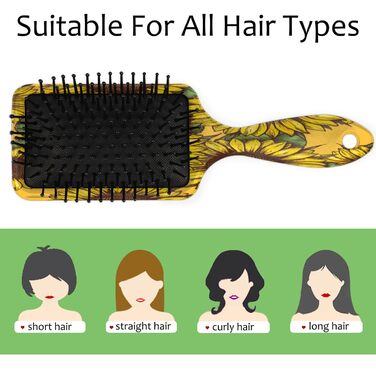 Щітка для волосся з акварельним малюнком собак, нейлонові щетинки для густого, кучерявого, тонкого, довгого, короткого, мокрого або сухого волосся, надає блиск та є безпечною для волосся, (акварельний колір соняшника)