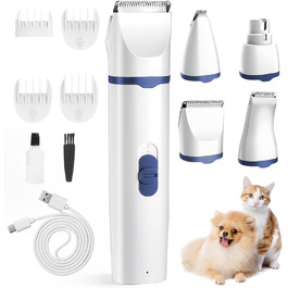 Airminti 4-в-1 Безшумна машинка для стрижки шерсті котів, USB-зарядка, 4 змінні насадки, машинка для собак, для догляду за очима/вухами/лапами/нігтями (Блакитна)
