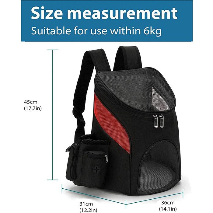Рюкзак для тварин Lucasng з дихаючої сітки, з блискавкою зверху, для собак та котів, подвійна плечова сумка, легкий, регульований, переноска для котів та собак (Чорний/Червоний, S)