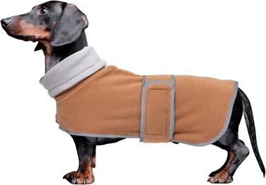 MOREZI Зимова куртка для собак, утеплена, з регульованим кріпленням на липучці та відкидним коміром. Підходить для такс та собак середніх розмірів, коричнева, розмір S (довжина спини: 36-38 см)