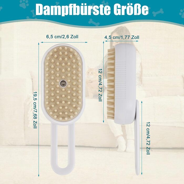 Парова щітка для котів та собак, 2 шт. з розпилювачем, для короткої та довгої шерсті, видалення шерсті, догляд (біла)