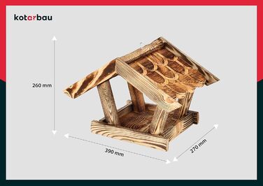 KOTARBAU Дерев'яна годівниця для птахів 39x27 см з дахом, підвісна, для диких і домашніх птахів, годівниця на балкон, кормушка з дерев'яними дранками