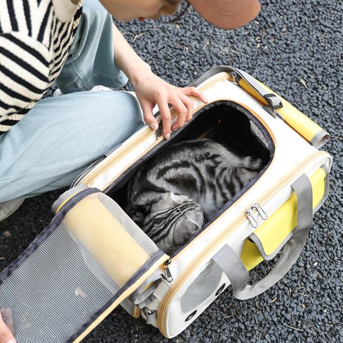 Транспортна сумка для тварин - переноска для кота/собаки, жовта | Складна переноска для домашніх тварин