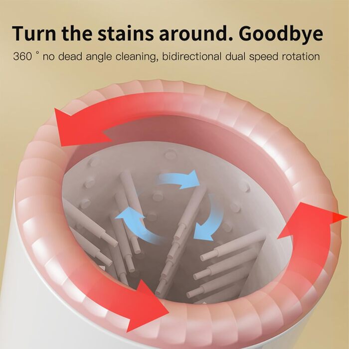Автоматична мийка лап для собак і котів | Електрична чаша для миття лап з м'якими щетинками | Переносний очищувач для собак, котів, малих, середніх та великих порід (Білий, Рожевий)