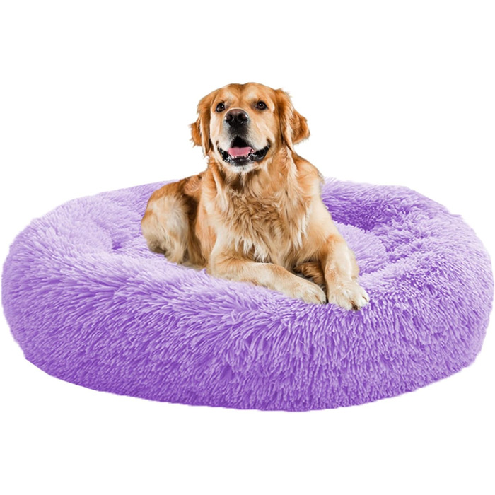 Заспокійливе ліжко-будка у вигляді пончика для цуценят, собак, котів, 80 см, фіолетовий колір. М'яке, плюшеве, зручне, миється. Ліжко для домашніх тварин, корзина для собак, крісло-будка. Підходить для маленьких та середніх собак, котів.