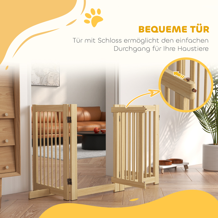PawHut Barrier Dog Freestanding, 200 см, Ворота для собак Складні з дверима, Дерево, Натуральне Дерево