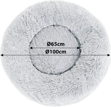Кругле ліжко для собак та котів Lionto, Ø 100 см, м'яке, світло-сіре, з плюшу, з щільною начинкою, 100x100x24 см