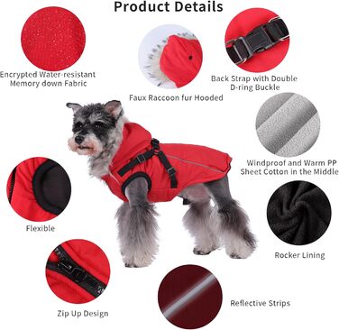 Тепла зимова жилетка для собак з начосом, світловідбиваючими смугами, червона (M)