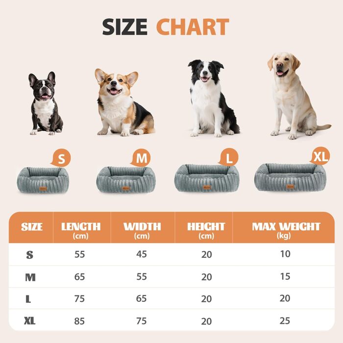 Ліжко для собак Nobleza, 65x55x20 см, сіре, з м'якою піною, знімний чохол, неслизьке дно