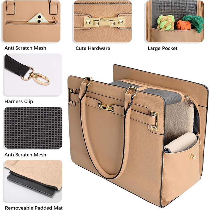 Сумка-переноска для собак та котів 2-в-1, стильна, з м'якими боковинами, для подорожей, складна, для цуценят та маленьких тварин (чорний + коричневий, 38,1 см x 19,1 см x 15 см)