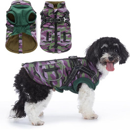 Водонепроникна куртка для собак з шлейкою, тепла жилетка, вітрозахисна куртка, відображаючий сніговий костюм для цуценят, дрібних та середніх собак (Purple,M)