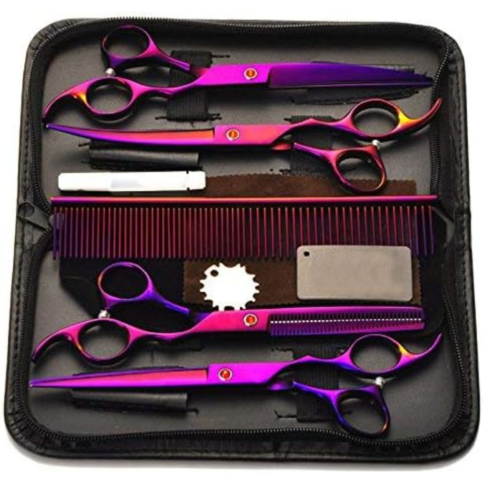 Набір для стрижки тварин, професійні ножиці для грумінгу собак та котів, 7.0 дюймів, фінішна ножиця, гребінець для догляду за шерстю, фіолетовий колір