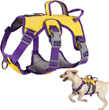 Нашийник для собак від виривання, нашийник-запобіжник з двома ручками та двома карабінами для собак середніх та маленьких порід, цуценят (чорний) з двома передніми карабінами (M, жовтий)