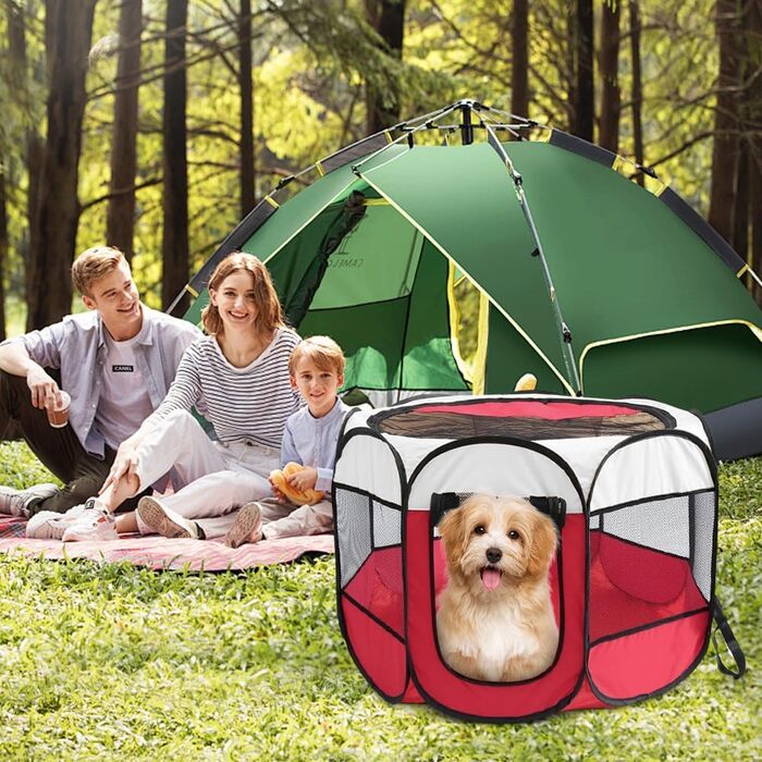 Клітка-загон для цуценят та тварин, 74x74x43 см, для собак, котів, кроликів та дрібних тварин, для використання в приміщенні та на вулиці (Рожева, Червона, Осінкова)