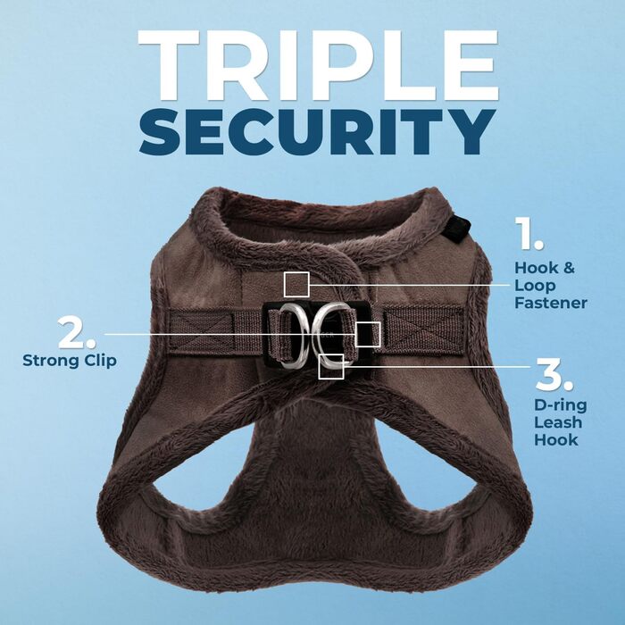 Шлейка для собак Voyager Step-In з плюшу, Best Pet Supplies - для малих та середніх собак, шоколадного кольору, розмір M (обхват грудей 40-45 см)
