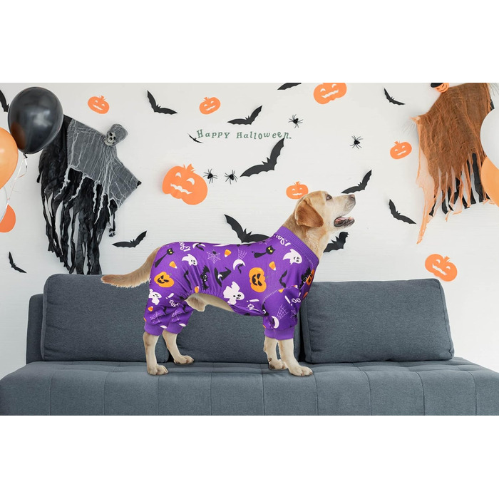 Піжама для собак на Різдво, Сніговик, одяг для собак, костюми для собак, піжама для собак, еластична, веселі костюми для собак, набір для собак, піжама для собак середнього розміру (M) (Великий, фіолетовий, на Хелловін)