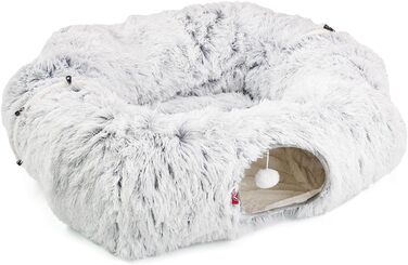 Канадський кіт | Преміум тунель для котів CUBI, XXL тунель з місцем для сну, з м'яким лежаком, для великих котів, 100 x 80 x 26 см (Сірий)