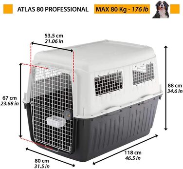 Переноска для собак Ferplast Atlas 60, сіра, 61 x 91 x 68 см, для середніх собак