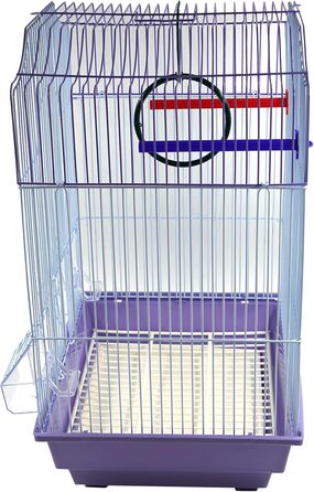Клітка для птахів з годівницями, жердинами та гойдалками, 34,5 x 28 x 49,5 см, зелена/фіолетова