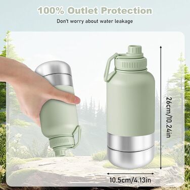 Турбопенал для собак на 950 мл – ізольована сталева фляга для води та миска для їжі, портативна фляга для собак без BPA, для подорожей, прогулянок та активного відпочинку (зелений колір, L)