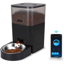 Автоматичний годівниця для котів та собак Nobleza з Wi-Fi, 4.2L, таймер, 10S запис голосу, 1-10 порцій, миска з нержавіючої сталі та пакетик силікагелю, чорний