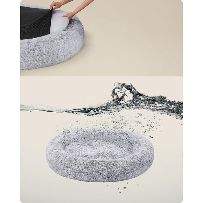 Кругле ліжко для собак та котів Feandrea з м'яким плюшем, діаметр 140 см, Ombré-Сірий колір, знімний наповнювач