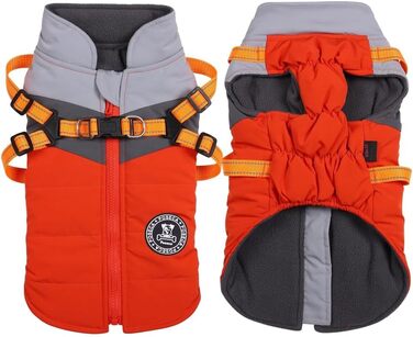 Зимовий одяг для собак, світловідбиваючий, водонепроникний, з облаштуванням для маленьких та середніх собак (L, Помаранчевий)