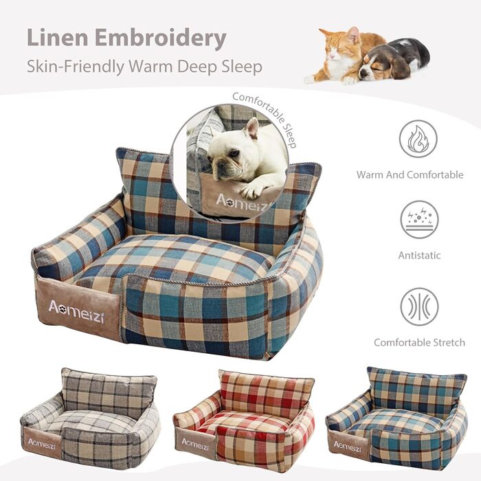 Ортопедичне ліжко для собак середніх та великих порід PETCUTE з знімним, пральним чохлом, антиковзним дном та м'яким диваном, блакитного кольору з підголовником