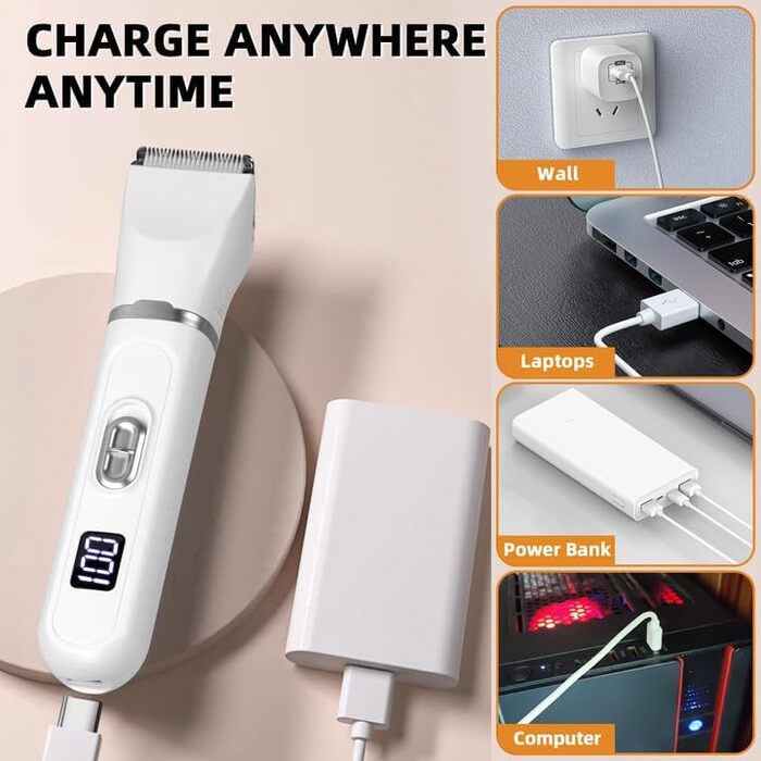 Професійна машинка для стрижки собак та котів 4-в-1 з LED-дисплеєм, акумуляторна, для грумінгу лап, очей, вух, обличчя та тіла