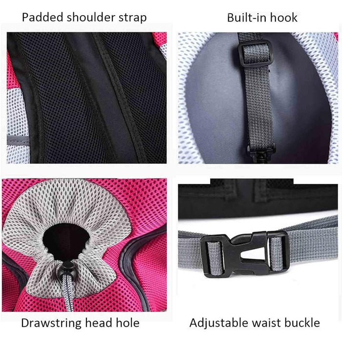 Рюкзак для кота/маленької собаки, до 3 кг, дихаючий, регульований, рожевий
