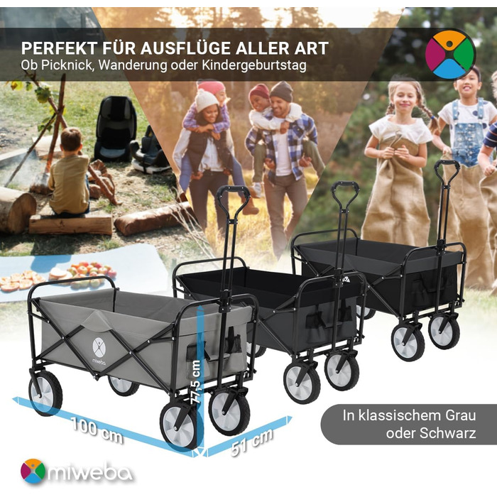 Складаний візок Miweba MB-35 | Вантажопідйомність 120 кг - для дітей, саду, пляжу | Сірий