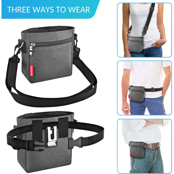 Футляр для ласощів для собак з магнітною застібкою, сумка для тренування собак з знімною внутрішньою кишенькою, багатофункціональний контейнер для ласощів для собак зі спонжером для екскрементів, сірий світло-сірий