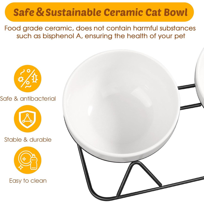 Набір мисок для котів Vikcvcs (3 шт.) з підставкою, кераміка, силікон, 15° нахил, ергономічні, для котів та маленьких собак