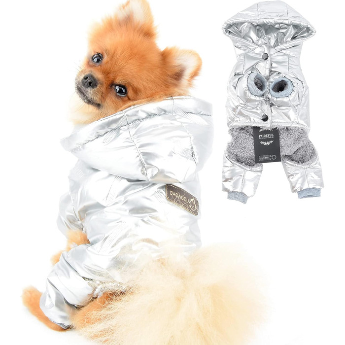 PAIDEFUL Зимовий теплий пуховик для собак - куртка з капюшоном для маленьких собак, чихуахуа, котів. Сріблястий колір, водонепроникний, для холодної погоди. Розміри S-XXL