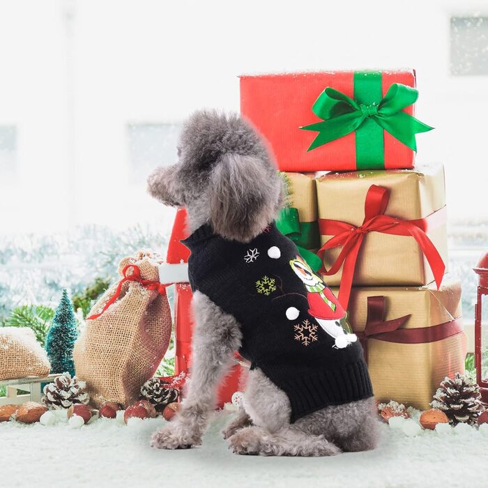 Святий Вечірній Пуловер для Собак, Милий Олень, Пуловер для Домашніх Тварин, Теплий, Середніх та Великих Собак та Кішок (XXL) (L, Чорний Сніговик)