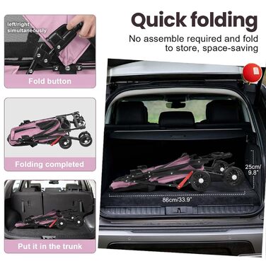 Складана візок для тварин до 10 кг з амортизаторами 360° та сонцезахистом - Легкий бугі для котів/маленьких собак (чорний)