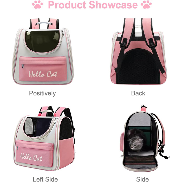 Рюкзак для тварин Surmounty з сітчастим вікном, складний рюкзак для кота/собаки з мискою для їжі та води, водонепроникний оксфорд, об'єм до 15 кг, рожевий