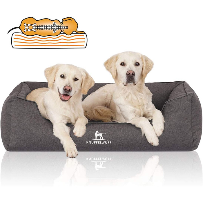 Ортопедичне водонепроникне ліжко для собак Knuffelwuff Leon з велюру, ручної роботи, розмір M-L, 85 x 63 см, антрацит. Знімний, пральний чохол. Підходить для великих, середніх та маленьких собак.