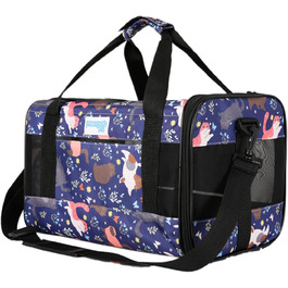 PETCUTE Транспортна сумка для котів та собак, складана, з плечовим ременем, схвалена авіакомпаніями, дихаюча, знімний килимок, M, Marineblau (Морський блакитний)