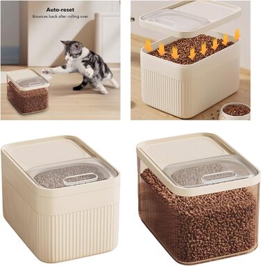Пластиковий контейнер для корму для собак, 13,6 кг, контейнер для ласощів з лопаткою, великий об'єм, герметичний, складаний, для котячого корму, корм для тварин, зберігає свіжість, бежевий: 36 x 25 см