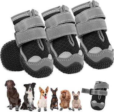 Черевики для собак середніх порід, неслизькі, з світловідбиваючими смугами, захист лап для снігоходів/прогулянок/відпочинку на природі/підлоги (2) сірі