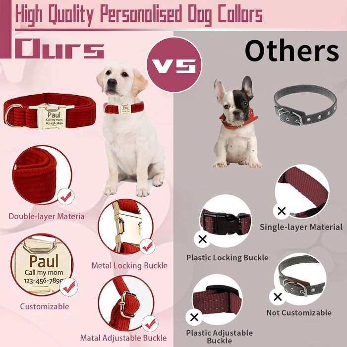 Персоналізоване собаче нашийник з металевою застібкою, нашийник з іменем та номером телефону, регульовані розміри для великих та середніх собак