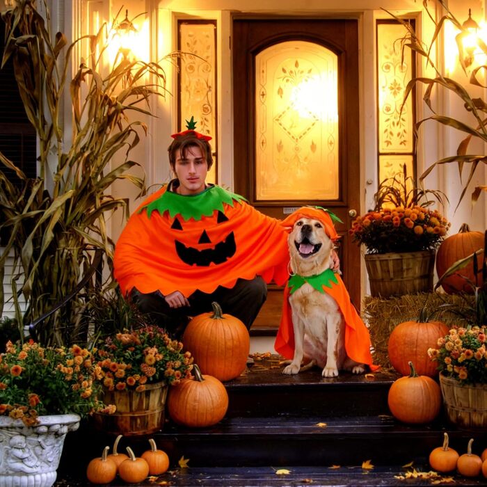 Костюм для собак та власників FLAdorepet на Геловін: сімейний комплект з капелюхом, костюм для собак та людей, гардероб для хатніх тварин та власників, гардероб для Геловіну, костюм для собак великих та гігантських порід (XXL)