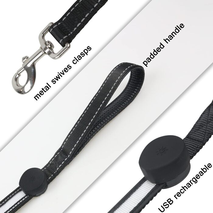 Світлодіодний повідець для собак Yacig, USB, змін кольору, безпечний для малих, середніх і великих порід