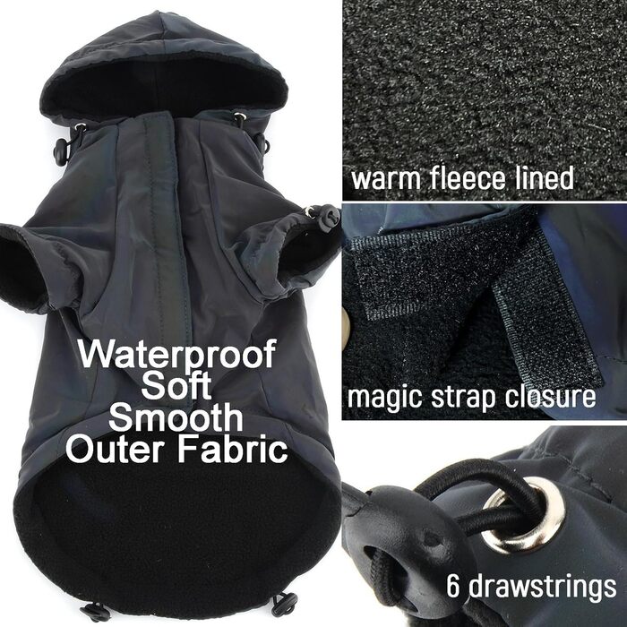 Водонепроникна куртка для собак Zunea з капюшоном, тепла флісова підкладка, для маленьких собак, з відбиваючими елементами, XL