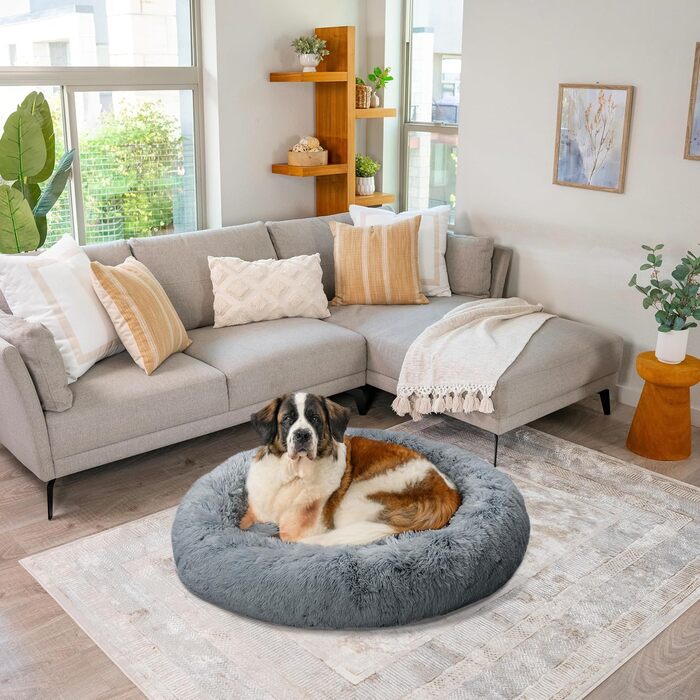 Лежак для котів і собак Best Friends by Sheri Calming Donut XL, сірий, 114 см, з плюшевого хутра