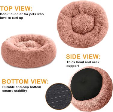 М'яке ліжко для собак та котів у вигляді пончика, кругленьке, 58 см, рожеве